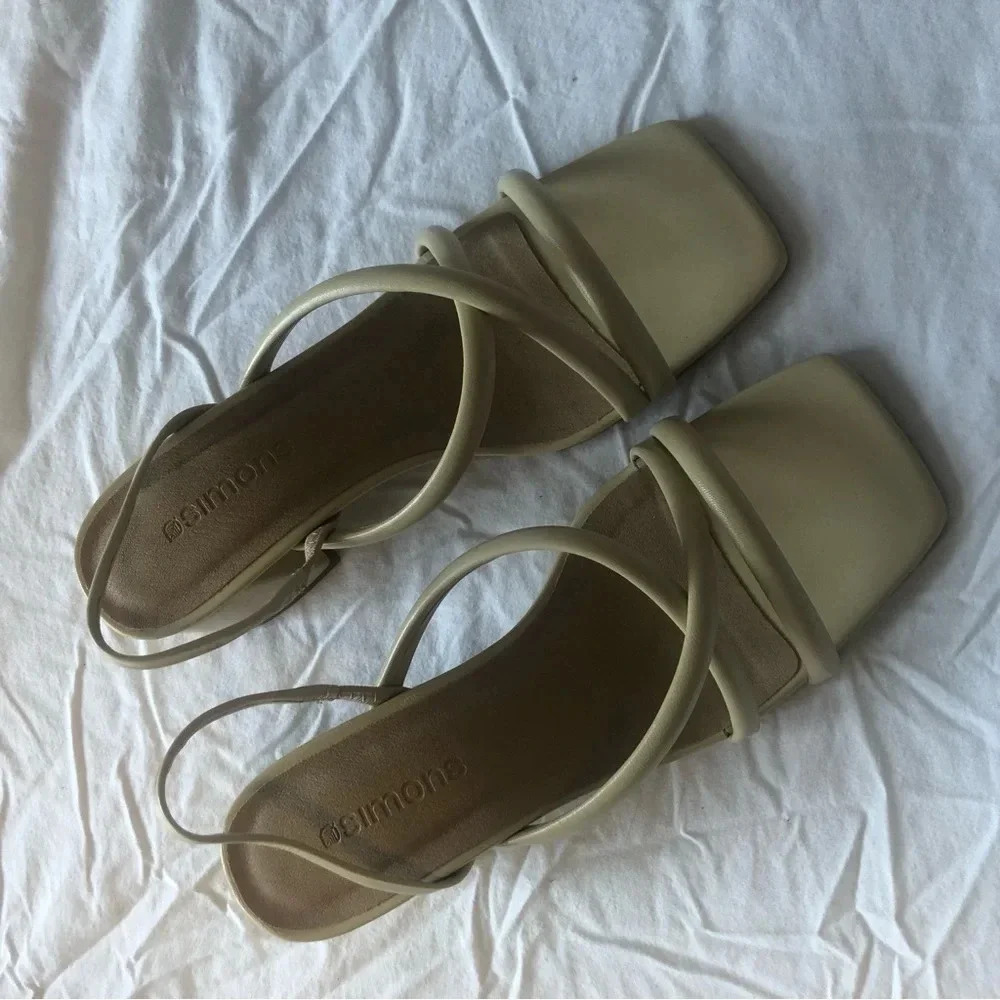 Simons leather multistrap sandals block heel size 37  ivory cream bridal